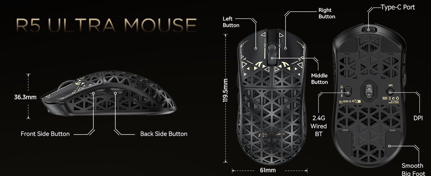 ATTACK SHARK R5 Ultra 39g Carbon Fiber 8000Hz Wireless Gaming Maus