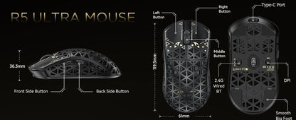 ATTACK SHARK R5 Ultra 39g Carbon Fiber 8000Hz Wireless Gaming Maus