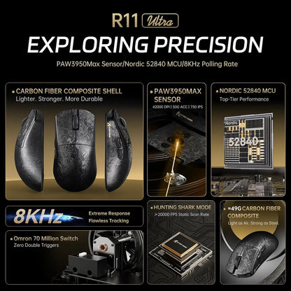 ATTACK SHARK R11 ULTRA 49g Carbon Fiber 8000Hz Wireless Gaming Maus