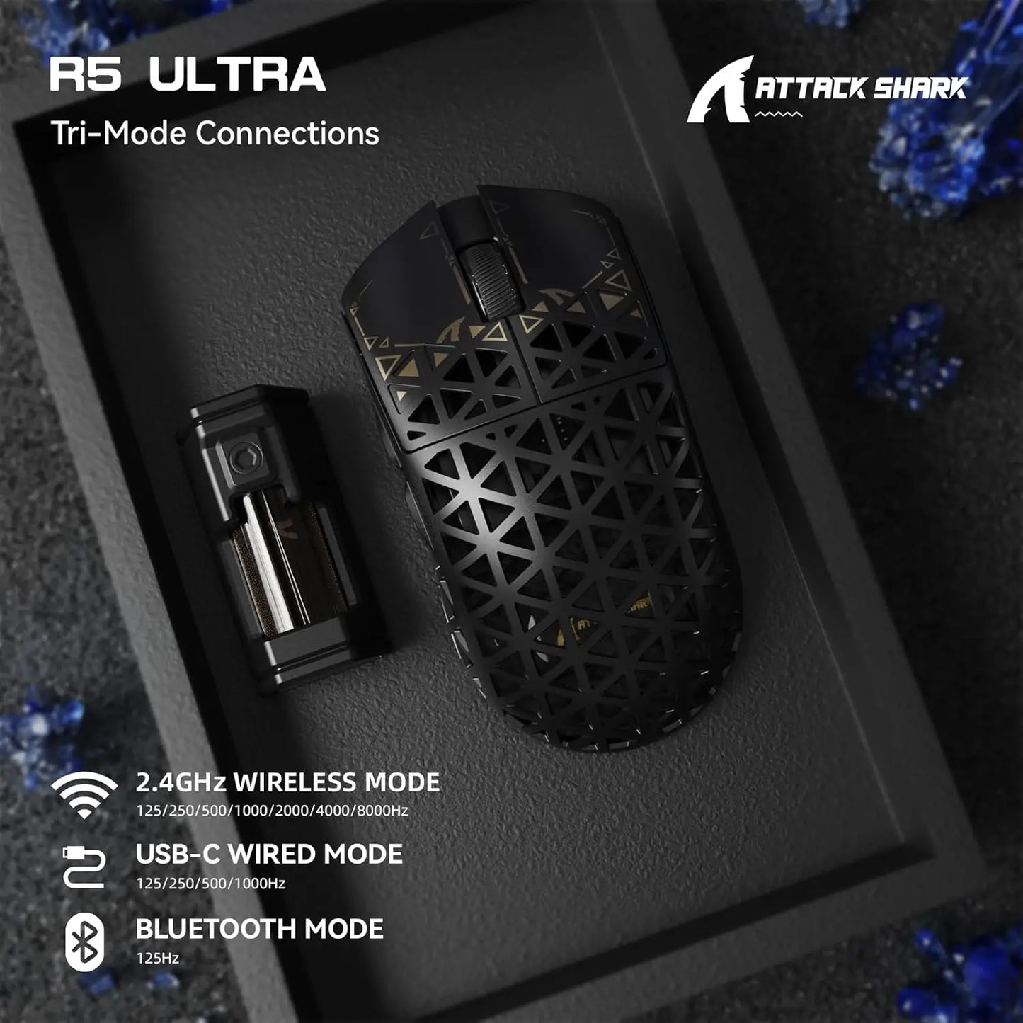 ATTACK SHARK R5 Ultra 39g Carbon Fiber 8000Hz Wireless Gaming Maus